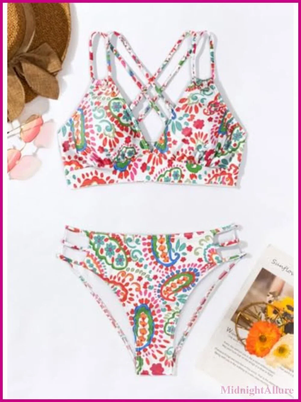 Women's Push Up V Neck Bikini Set Criss Cross Back Two Piece Bathing Suit